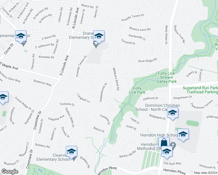 map of restaurants, bars, coffee shops, grocery stores, and more near 1407 Sadlers Wells Drive in Herndon