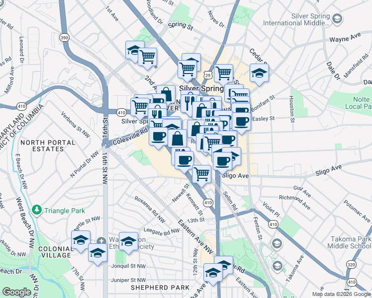 map of restaurants, bars, coffee shops, grocery stores, and more near 101 Independence Avenue Southeast in Washington