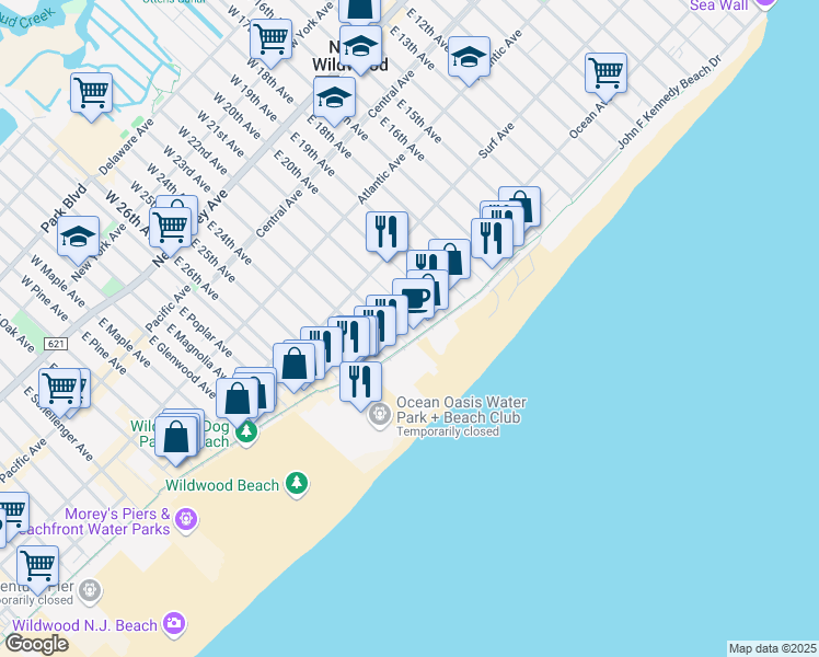 map of restaurants, bars, coffee shops, grocery stores, and more near 442 East 21st Avenue in North Wildwood