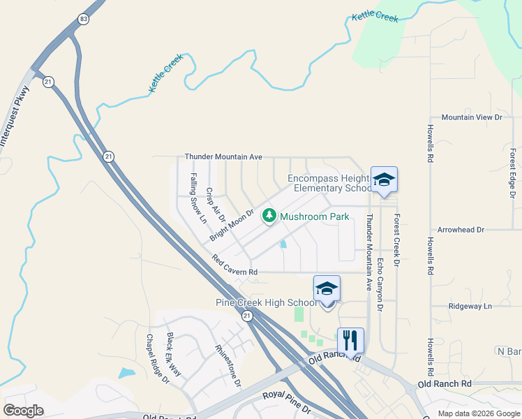 map of restaurants, bars, coffee shops, grocery stores, and more near 3129 Bright Moon Drive in Colorado Springs