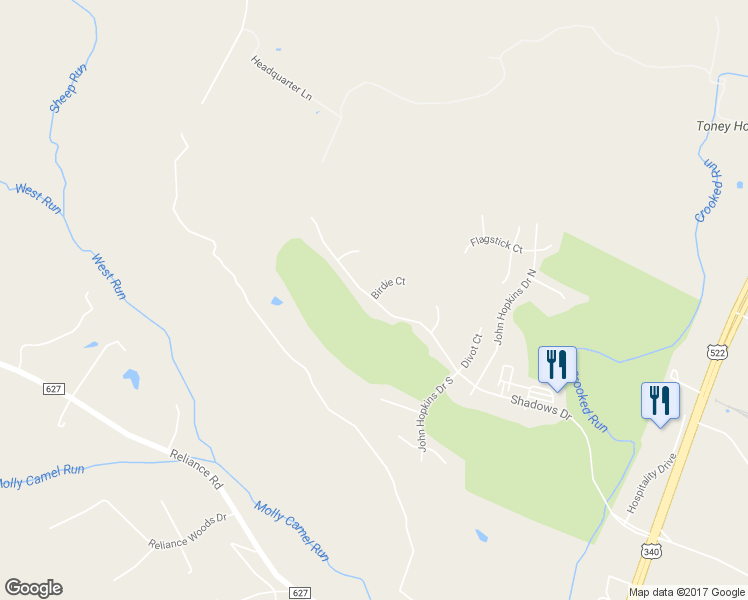 map of restaurants, bars, coffee shops, grocery stores, and more near 943 Shadows Drive in Front Royal