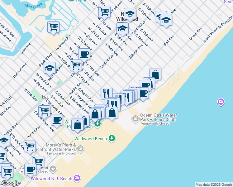 map of restaurants, bars, coffee shops, grocery stores, and more near 2408 Surf Avenue in Wildwood