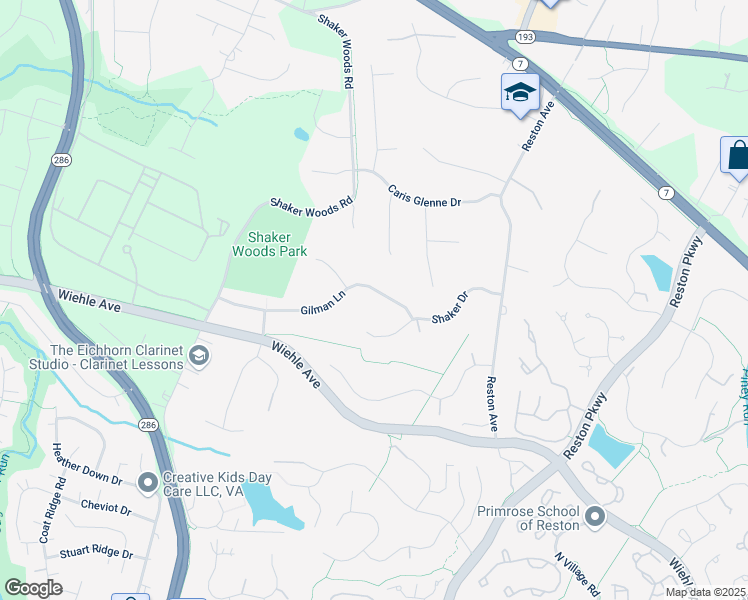 map of restaurants, bars, coffee shops, grocery stores, and more near 11657 Gilman Lane in Herndon
