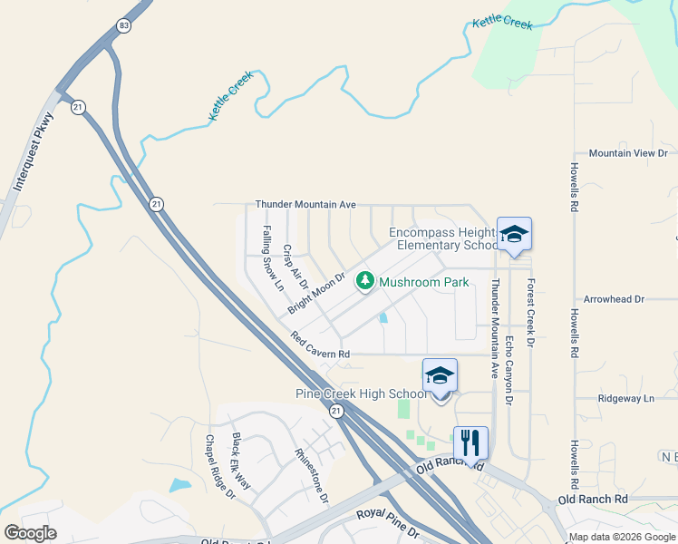 map of restaurants, bars, coffee shops, grocery stores, and more near 3129 Bright Moon Drive in Colorado Springs