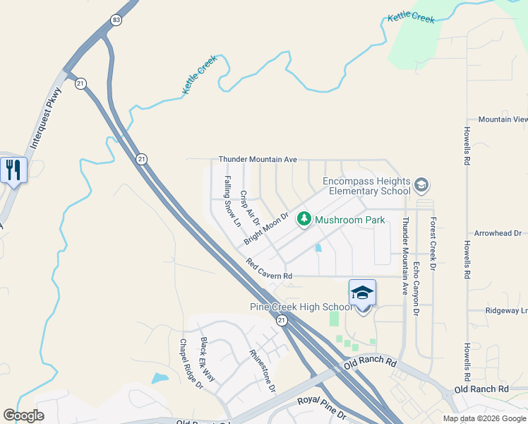 map of restaurants, bars, coffee shops, grocery stores, and more near 11059 Crisp Air Drive in Colorado Springs