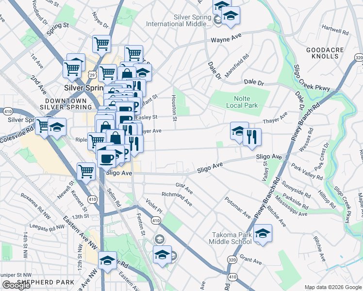 map of restaurants, bars, coffee shops, grocery stores, and more near 101 Independence Avenue Southeast in Washington