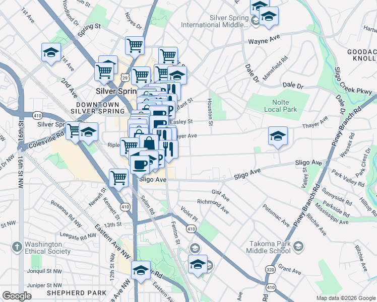 map of restaurants, bars, coffee shops, grocery stores, and more near 101 Independence Avenue Southeast in Washington