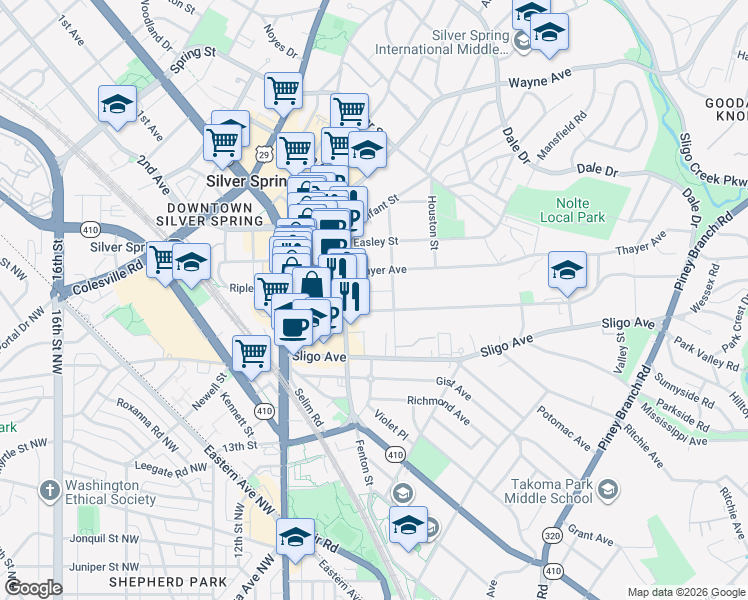 map of restaurants, bars, coffee shops, grocery stores, and more near 101 Independence Avenue Southeast in Washington