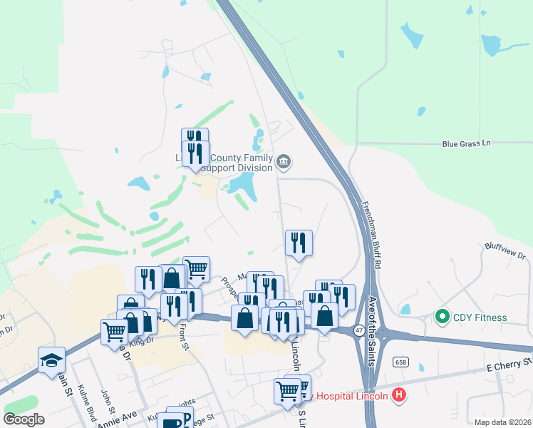 map of restaurants, bars, coffee shops, grocery stores, and more near 315 North Lincoln Drive in Troy