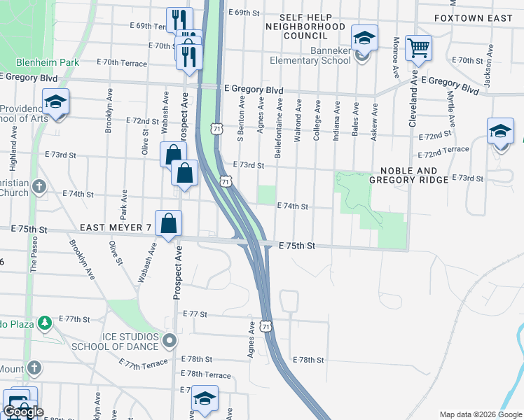 map of restaurants, bars, coffee shops, grocery stores, and more near in Kansas City