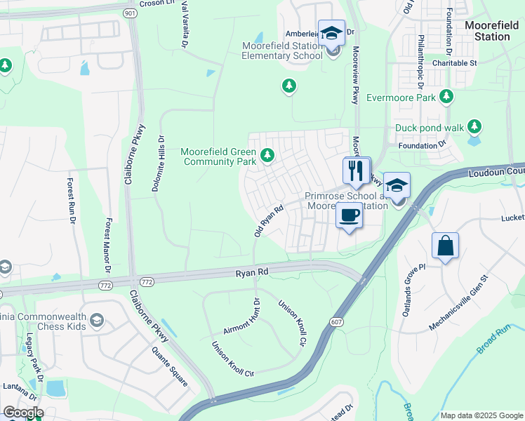 map of restaurants, bars, coffee shops, grocery stores, and more near 43129 Kendrick Square in Ashburn