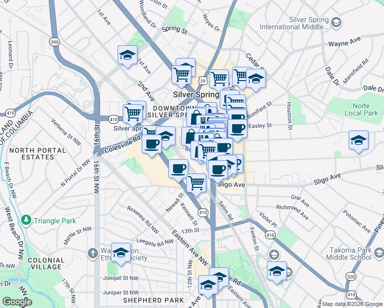 map of restaurants, bars, coffee shops, grocery stores, and more near 101 Independence Avenue Southeast in Washington