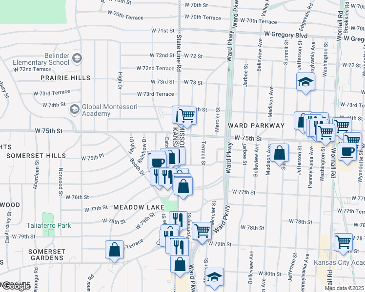 map of restaurants, bars, coffee shops, grocery stores, and more near in Kansas City