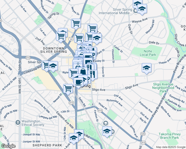 map of restaurants, bars, coffee shops, grocery stores, and more near 101 Independence Avenue Southeast in Washington