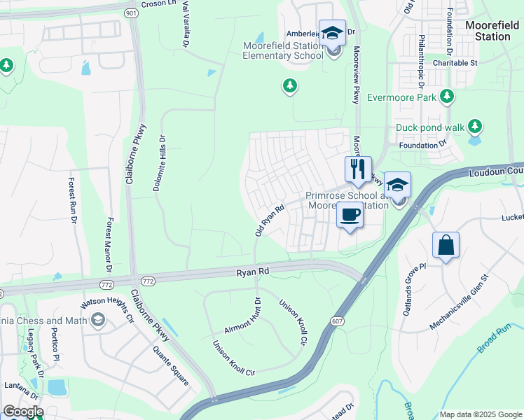 map of restaurants, bars, coffee shops, grocery stores, and more near 43127 Kendrick Square in Ashburn