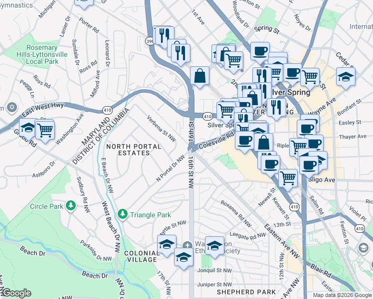 map of restaurants, bars, coffee shops, grocery stores, and more near 101 Independence Avenue Southeast in Washington