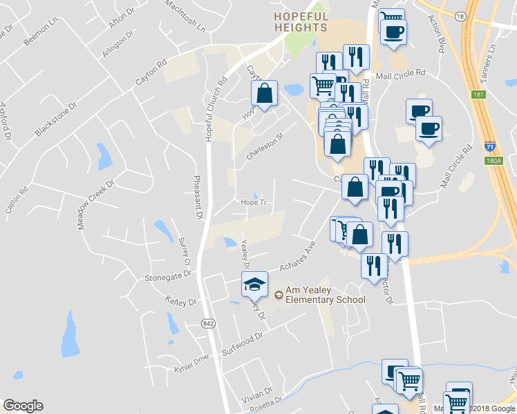 map of restaurants, bars, coffee shops, grocery stores, and more near 209 Hope Tr in Florence