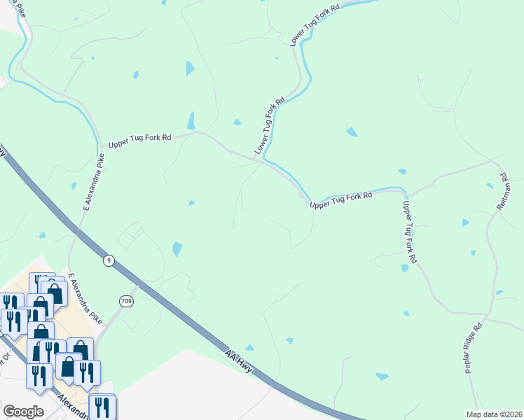 map of restaurants, bars, coffee shops, grocery stores, and more near 1637 Upper Tug Fork Road in Alexandria
