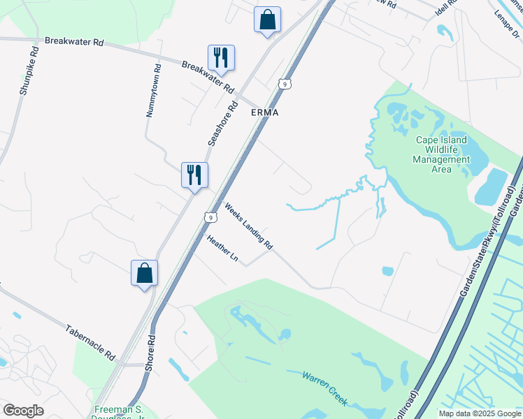 map of restaurants, bars, coffee shops, grocery stores, and more near 811 Weeks Landing Road in Cape May