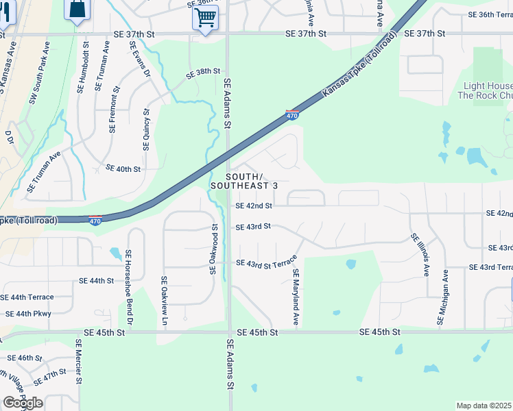 map of restaurants, bars, coffee shops, grocery stores, and more near 642 Southeast 42nd Street in Topeka