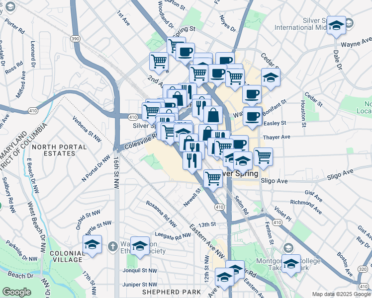 map of restaurants, bars, coffee shops, grocery stores, and more near 101 Independence Avenue Southeast in Washington