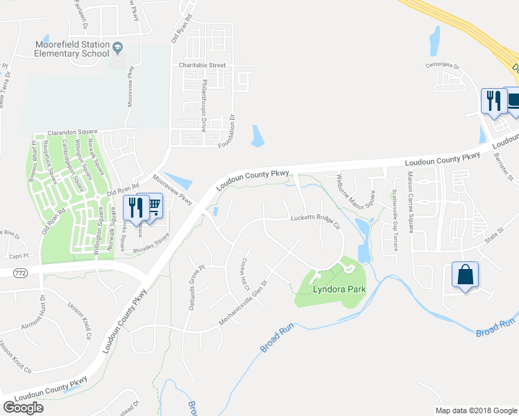 map of restaurants, bars, coffee shops, grocery stores, and more near 22567 Hughesville Manor Court in Ashburn