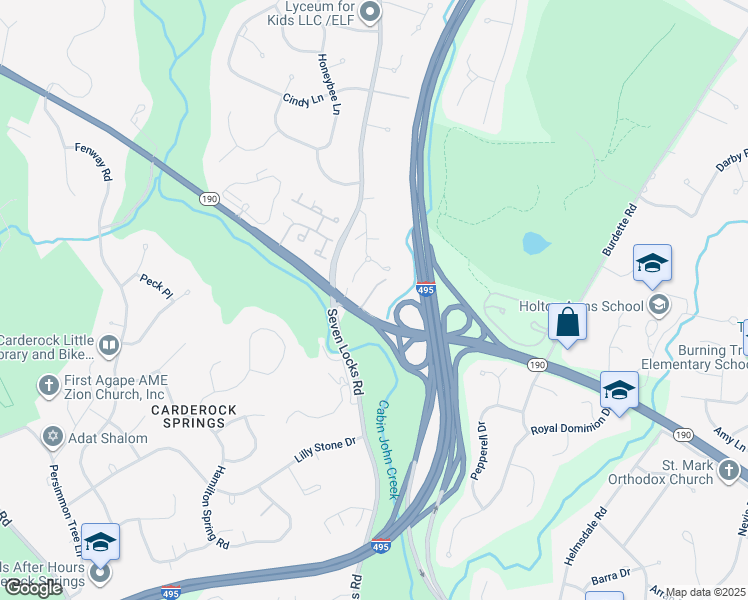 map of restaurants, bars, coffee shops, grocery stores, and more near 8209 River Quarry Place in Bethesda