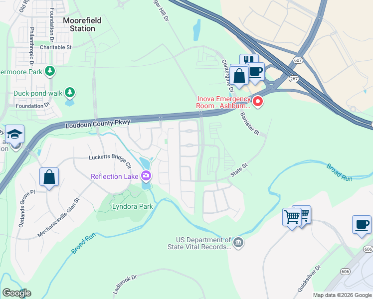 map of restaurants, bars, coffee shops, grocery stores, and more near 43781 Maison Blanc Square in Ashburn
