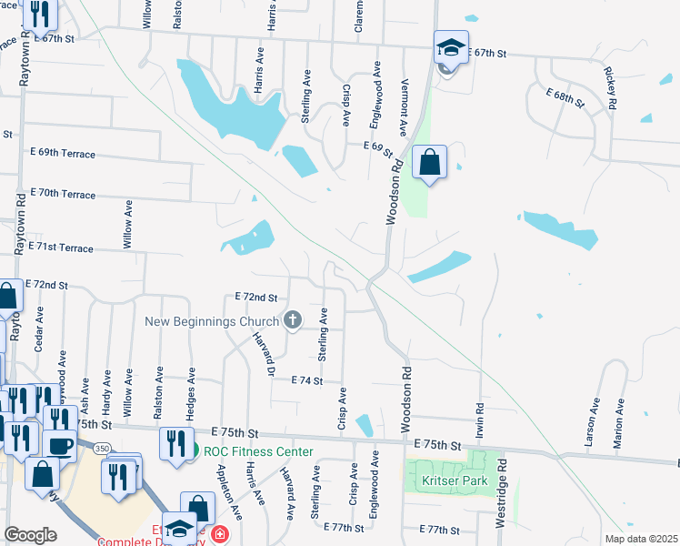 map of restaurants, bars, coffee shops, grocery stores, and more near 11222 East 71 Drive in Raytown