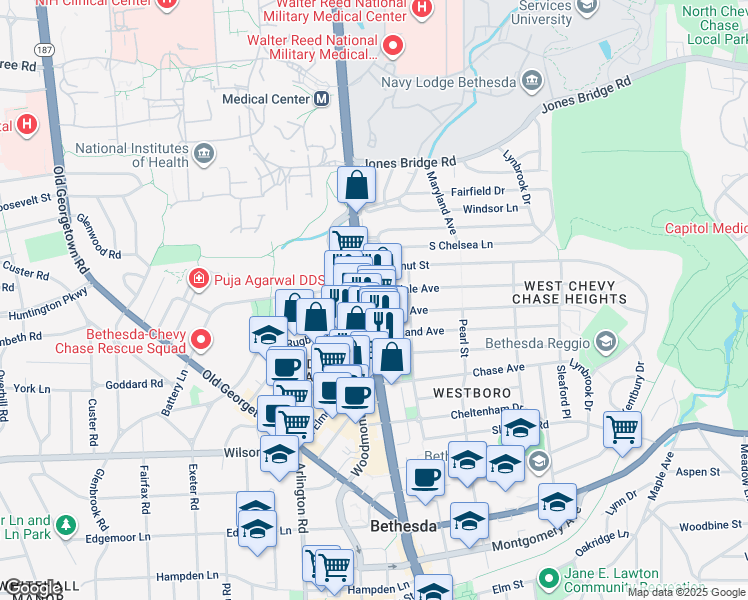 map of restaurants, bars, coffee shops, grocery stores, and more near 4720 Rosedale Avenue in Bethesda