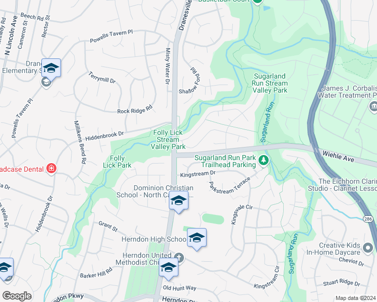 map of restaurants, bars, coffee shops, grocery stores, and more near 12327 Exbury Street in Herndon