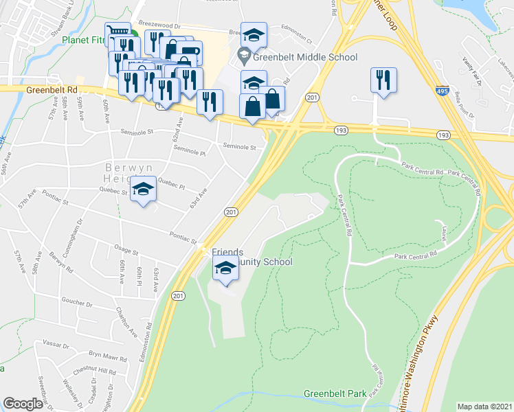 map of restaurants, bars, coffee shops, grocery stores, and more near 101 Independence Avenue Southeast in Washington