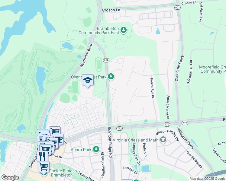 map of restaurants, bars, coffee shops, grocery stores, and more near 22579 Highcroft Terrace in Ashburn