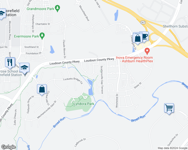 map of restaurants, bars, coffee shops, grocery stores, and more near 22591 Welborne Manor Square in Ashburn