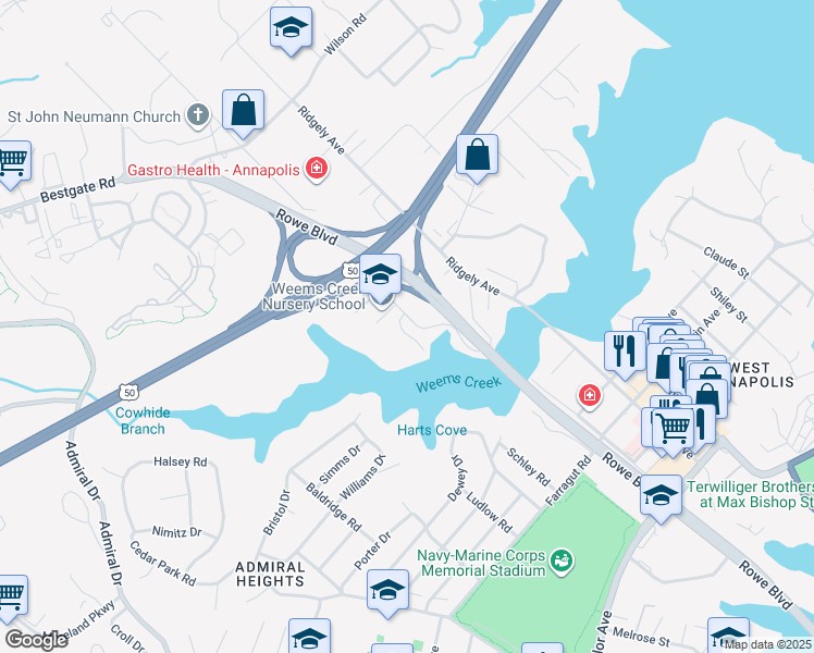 map of restaurants, bars, coffee shops, grocery stores, and more near 200 Kirkley Road in Annapolis