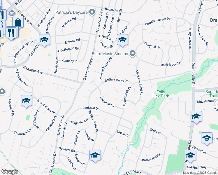 map of restaurants, bars, coffee shops, grocery stores, and more near 1553 Powells Tavern Place in Herndon