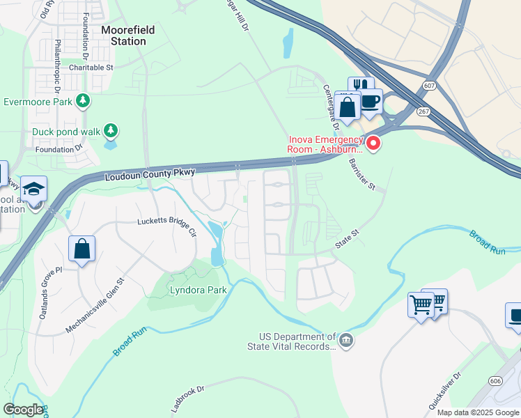 map of restaurants, bars, coffee shops, grocery stores, and more near 22561 Maison Carree Square in Ashburn