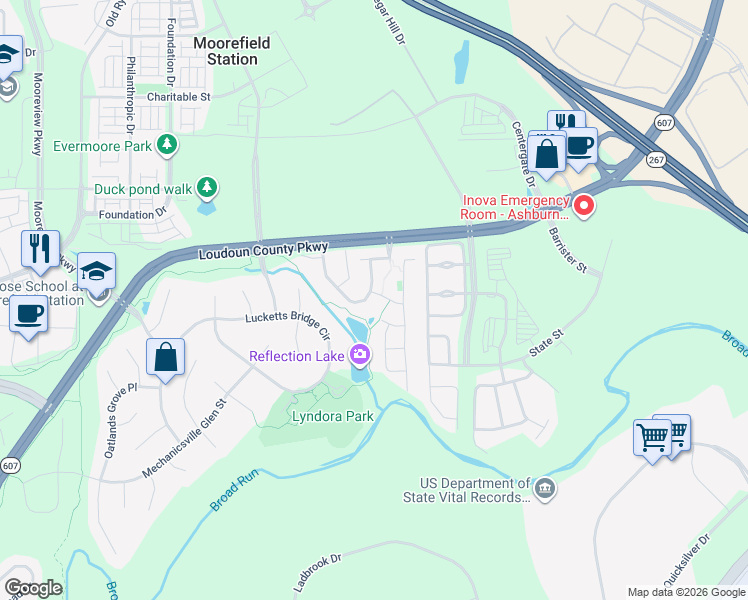 map of restaurants, bars, coffee shops, grocery stores, and more near 22593 Welborne Manor Square in Ashburn
