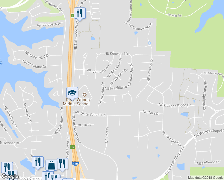 map of restaurants, bars, coffee shops, grocery stores, and more near 1117 Northeast Franklin Drive in Lee's Summit