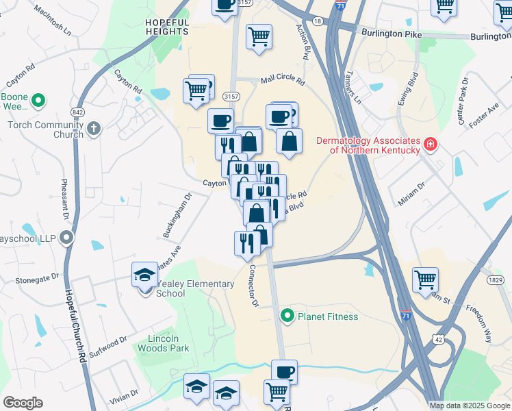map of restaurants, bars, coffee shops, grocery stores, and more near Mall Road in Florence