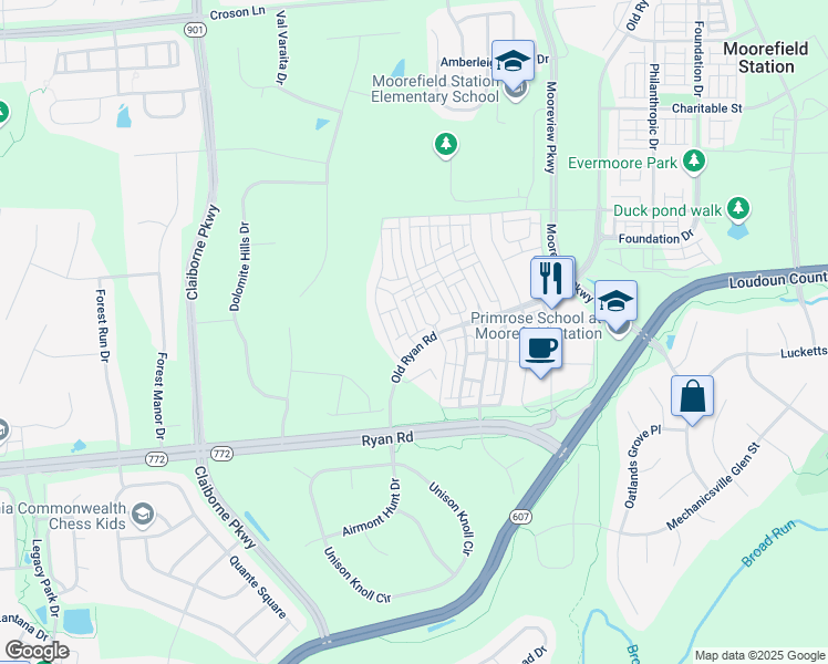 map of restaurants, bars, coffee shops, grocery stores, and more near 22584 Ocean Cliff Square in Ashburn
