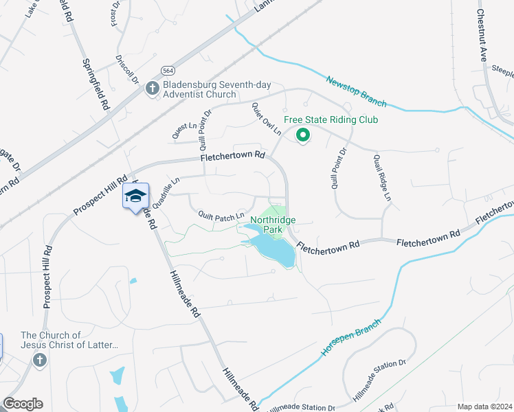 map of restaurants, bars, coffee shops, grocery stores, and more near 12341 Quilt Patch Lane in Bowie