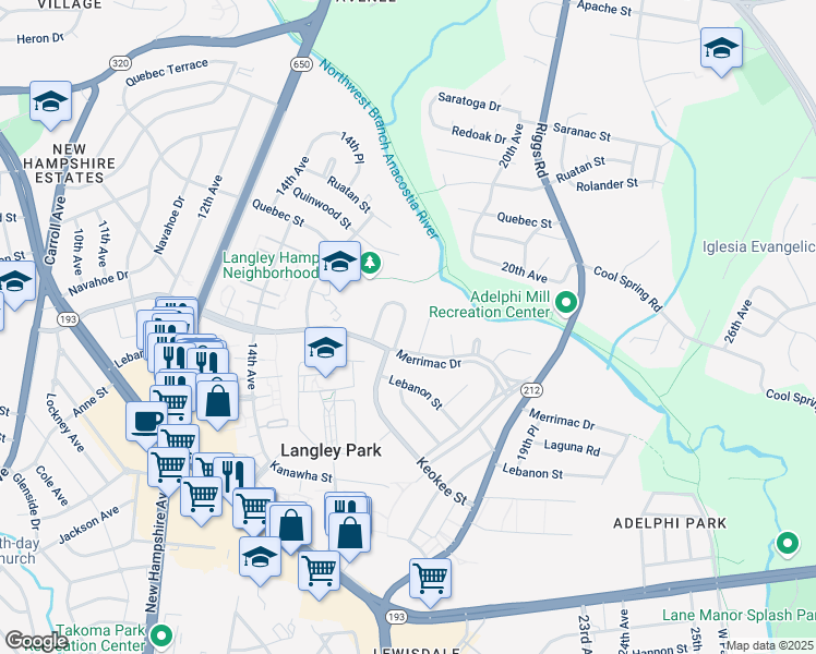 map of restaurants, bars, coffee shops, grocery stores, and more near 8207 16th Avenue in Hyattsville