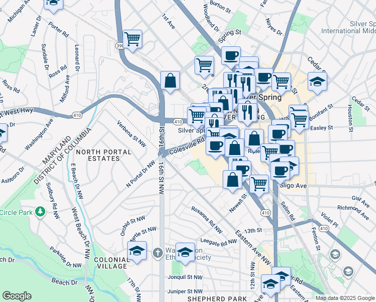 map of restaurants, bars, coffee shops, grocery stores, and more near 101 Independence Avenue Southeast in Washington