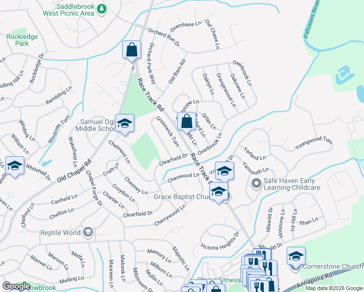 map of restaurants, bars, coffee shops, grocery stores, and more near 4228 Crosswick Turn in Bowie