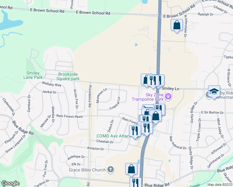 map of restaurants, bars, coffee shops, grocery stores, and more near 4107 Tropical Lane in Columbia