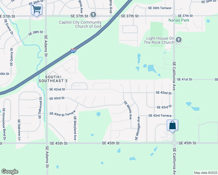 map of restaurants, bars, coffee shops, grocery stores, and more near 1226 Southeast 42nd Street in Topeka