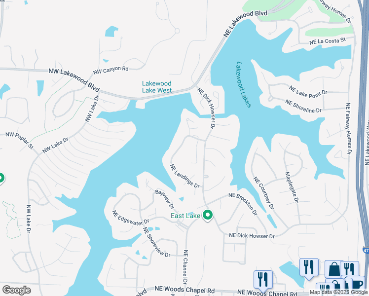 map of restaurants, bars, coffee shops, grocery stores, and more near 325 NE Landings Dr in Lee's Summit