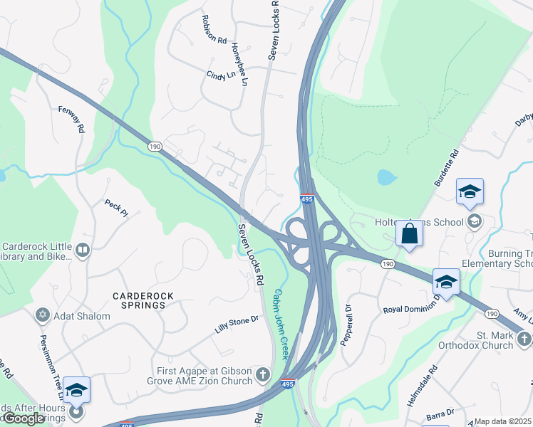 map of restaurants, bars, coffee shops, grocery stores, and more near 8208 River Quarry Place in Bethesda