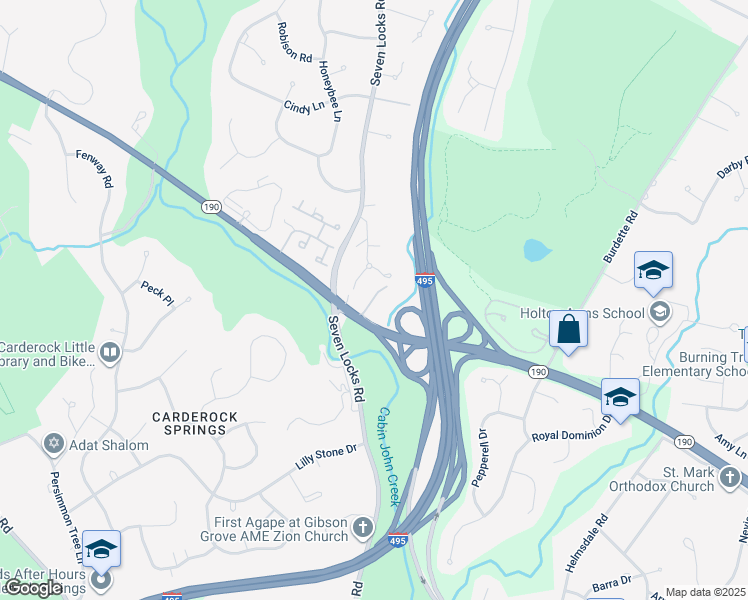 map of restaurants, bars, coffee shops, grocery stores, and more near 8213 River Quarry Place in Bethesda